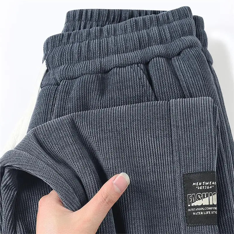 Men's Fleece Lined Thickened Loose Fit Casual Pants Autumn Winter Large Size Long Trousers Elastic Waist Workout Sweatpants