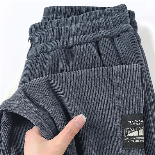 Men's Fleece Lined Thickened Loose Fit Casual Pants Autumn Winter Large Size Long Trousers Elastic Waist Workout Sweatpants