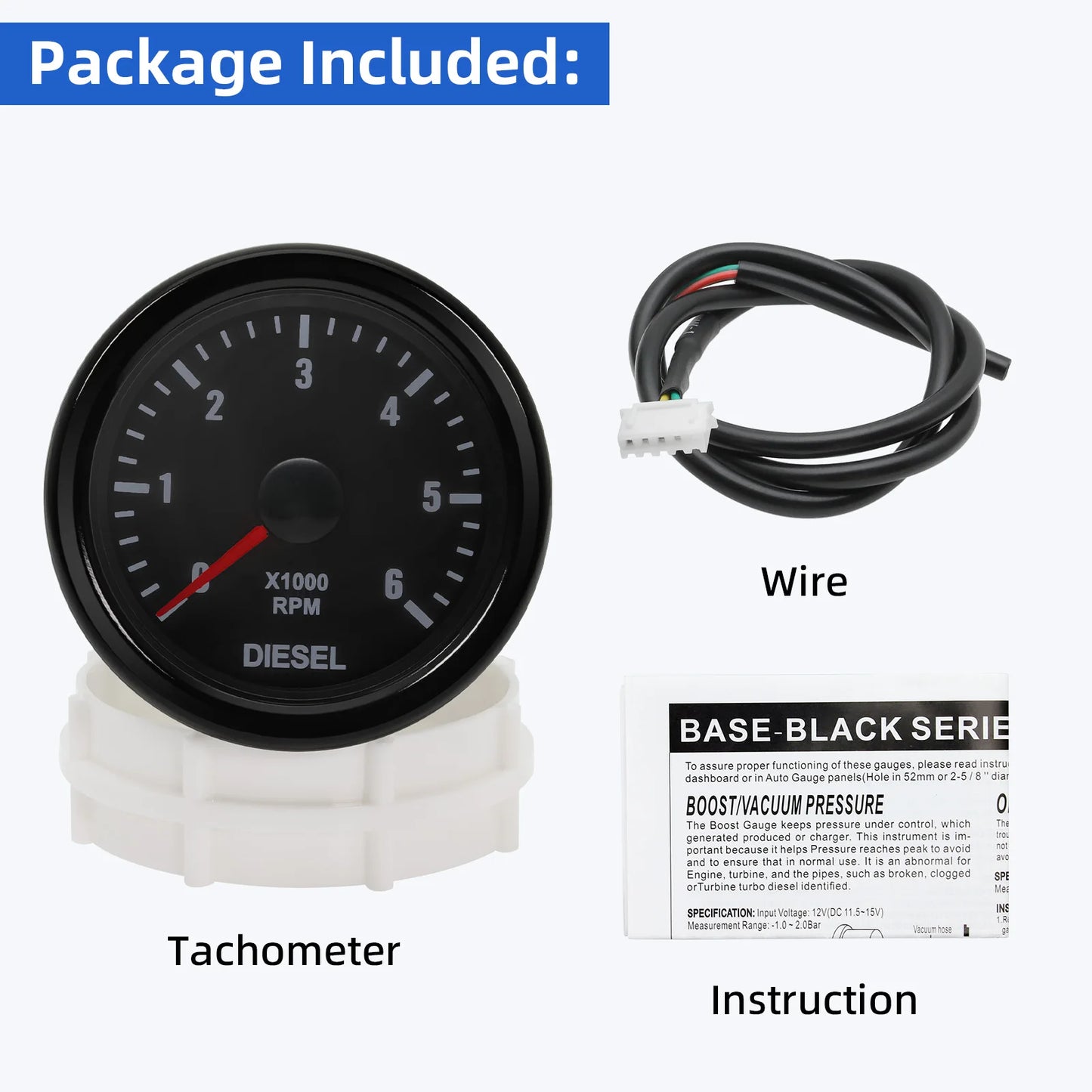 New 52MM 0-6000 RPM Tachometer White Backlight Tacho Meter Electrical Tachometer Gauge For 1-20 Cylinder Diesel Engine Car 12V