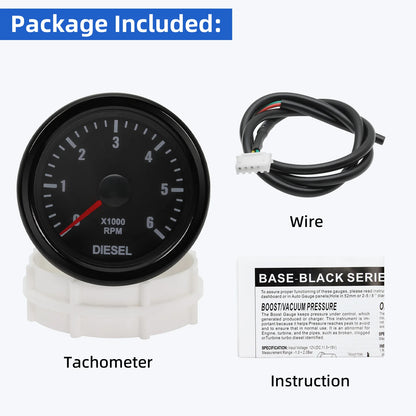 New 52MM 0-6000 RPM Tachometer White Backlight Tacho Meter Electrical Tachometer Gauge For 1-20 Cylinder Diesel Engine Car 12V