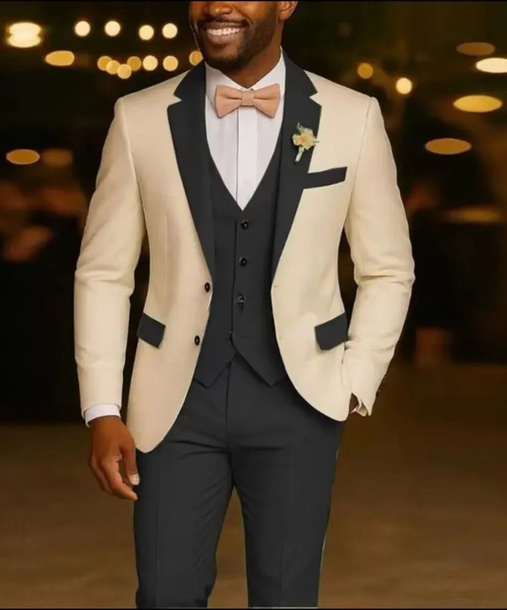 Wedding Men Suits 2 Pieces Notched Lapel Single Breasted Prom Suit for Man Tuxedo Slim Fit Blzer Jacket+Vest+Pants Customized