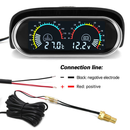 12V 24V Digital Water Temperature Gauge + Volt Water Temperature Sensor Head Plug Joint Pipe Sensor Radiator Hose Adapter 1/8NPT