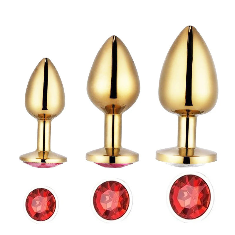Rose Gold Rainbow Metal Anal Beads Butt Plug Set Colorful Crystal Mini Small Medium Large Anal Plug Jewelry Sex Toy Insert
