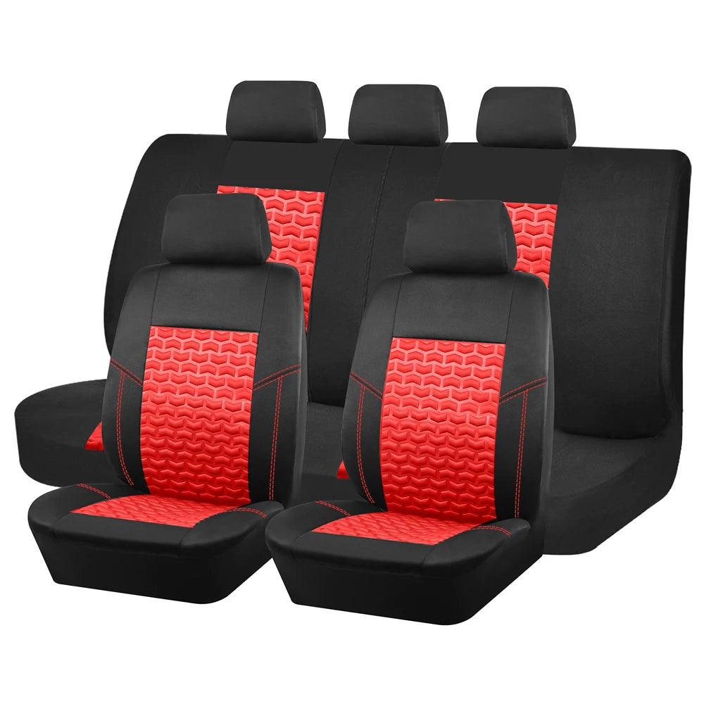 AUTO PLUS Car Seat Covers Tire Texture Press Breathable Fabric Seat Covers for Car 3 Zipper for Rear Seat Backrest