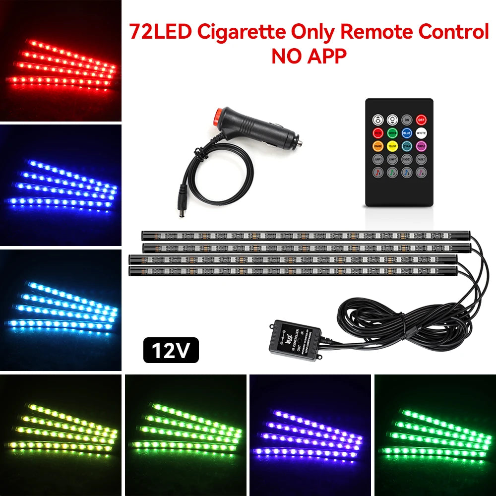 4 IN 1 Car Automotive Ambient Light Neon Foot Light Interior LED Ambient Light Car USB/Cig Music Light Environment Decoration