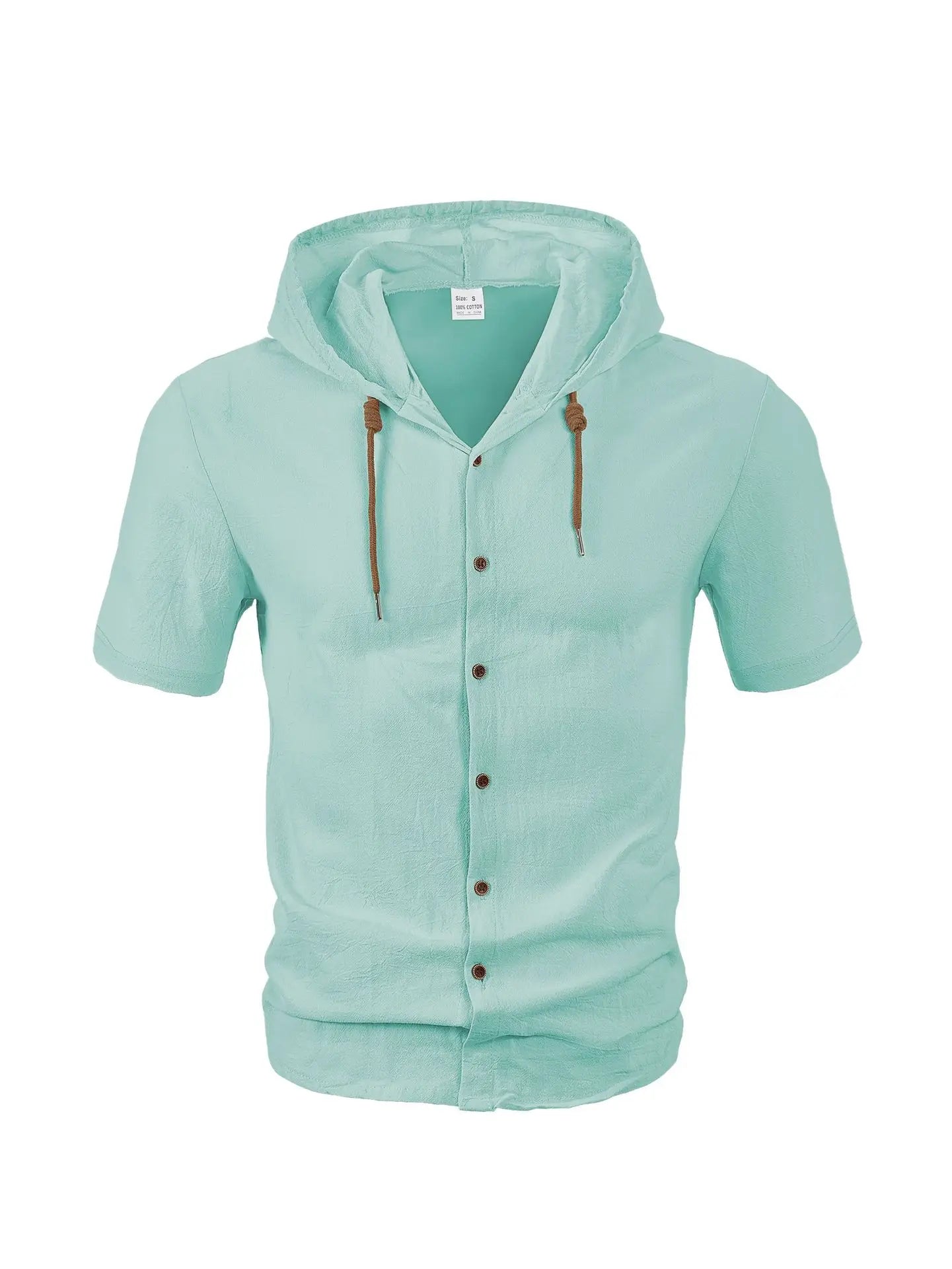 Men's Hooded Button Down Shirt Short Sleeve Linen Look Casual Top Drawstring Summer Beach Vacation Shirt 2026