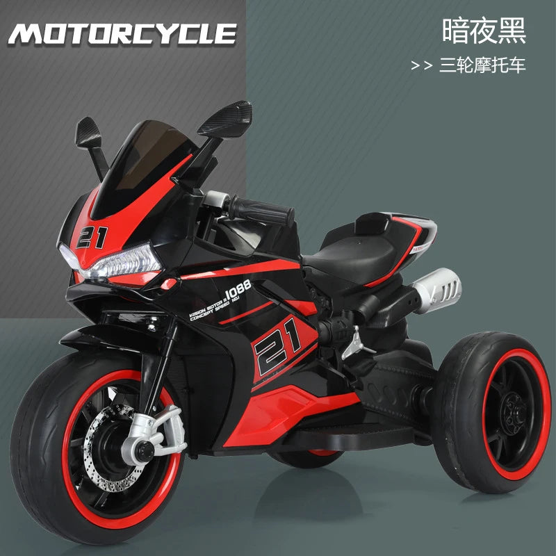 Kids 3 Wheel Electric Motorcycle Ride On Toy Car Rechargeable Dual Drive Remote Control with LED Lights Music for Baby Toddler