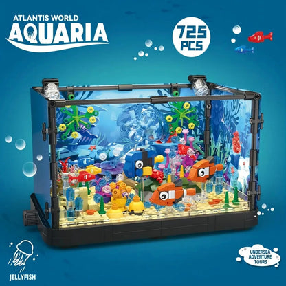MOC Ocean Fish Tank Aquarium Building Block Set with Turtle - DIY Toy Brick for Kids Creative Playset Home Decor Birthday Gift