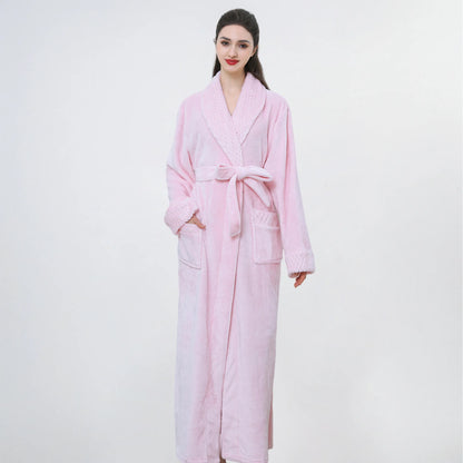 Thickened Long Ladies' Bathrobe Sleepwear Winter Warm Plush Robe Couple's Home Clothes Soft Flannel Material Comfortable Fit