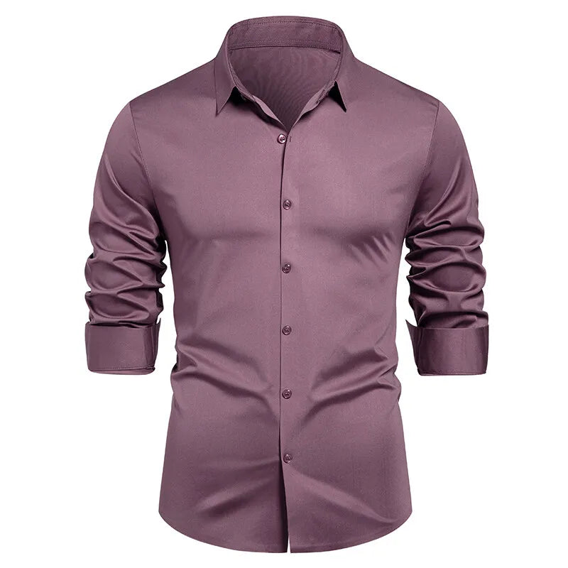 2025 Men's High Quality Shirt Solid Color Fashion Business Leisure Social Dress Ball Shirt Men's Formal Dress Slimming Shirt