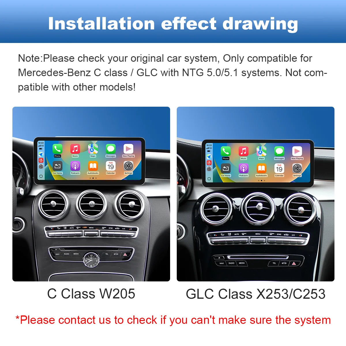 2400×900 12.3“ Ultra-thin Multimedia Touchscreen Wireless CarPlay Android Auto For Mercedes-Benz W205 X253 GLC C Class W447 BT