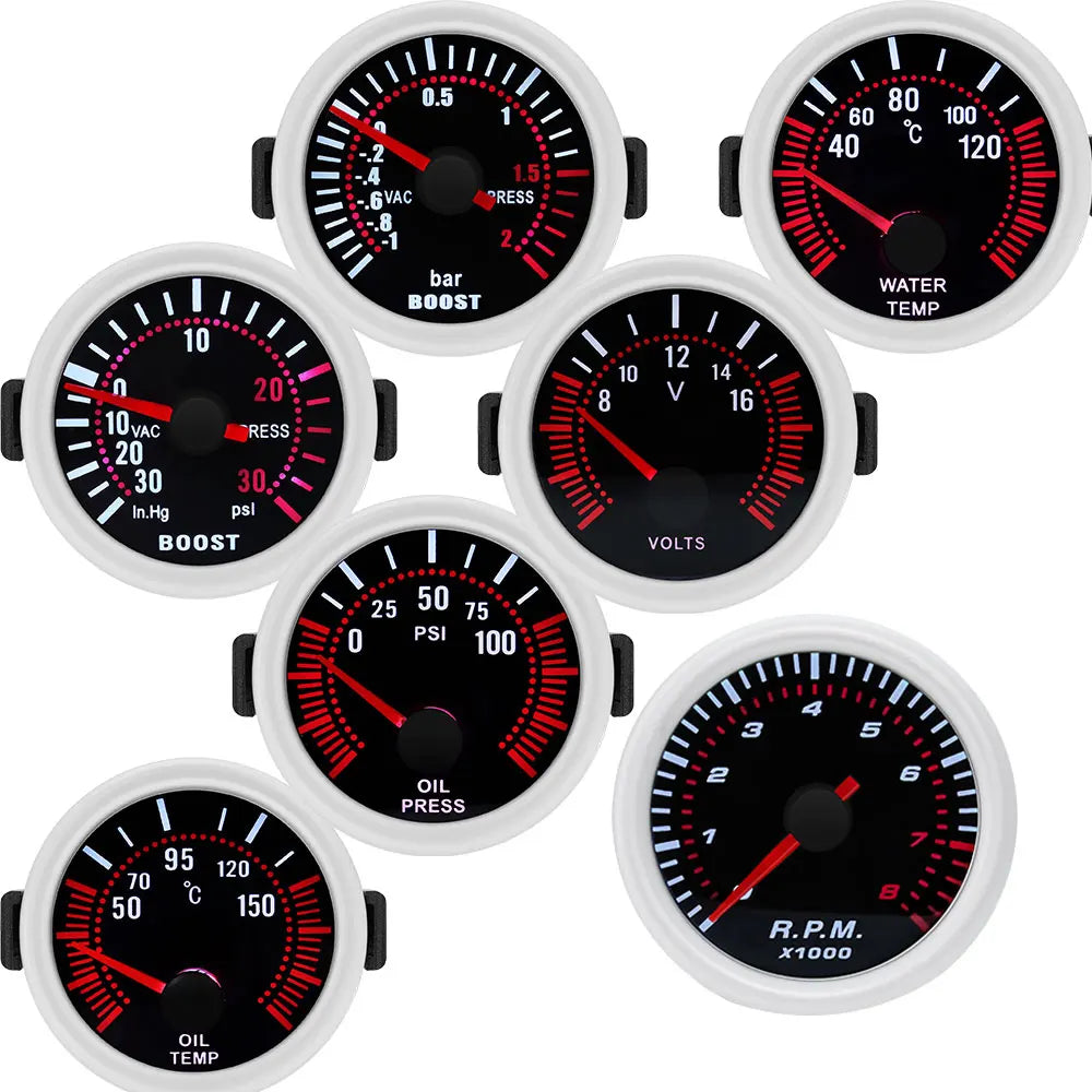 Tachometer For 12V Car 52mm Universal Smoke Len RPM Turbo Boost Gauge 2 Bar PSI Water Temp Meter Oil Pressure Gauge  Tacho