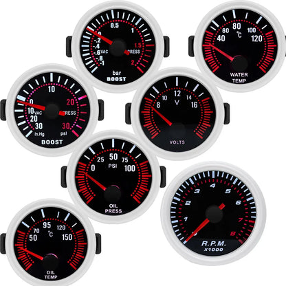 Tachometer For 12V Car 52mm Universal Smoke Len RPM Turbo Boost Gauge 2 Bar PSI Water Temp Meter Oil Pressure Gauge  Tacho