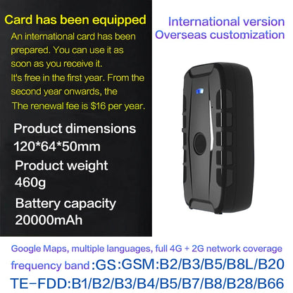 4g Wireless Vehicle Gps Tracking Device, No Installation Required, 20000Mah Battery, 100 Days of Operation, Free App