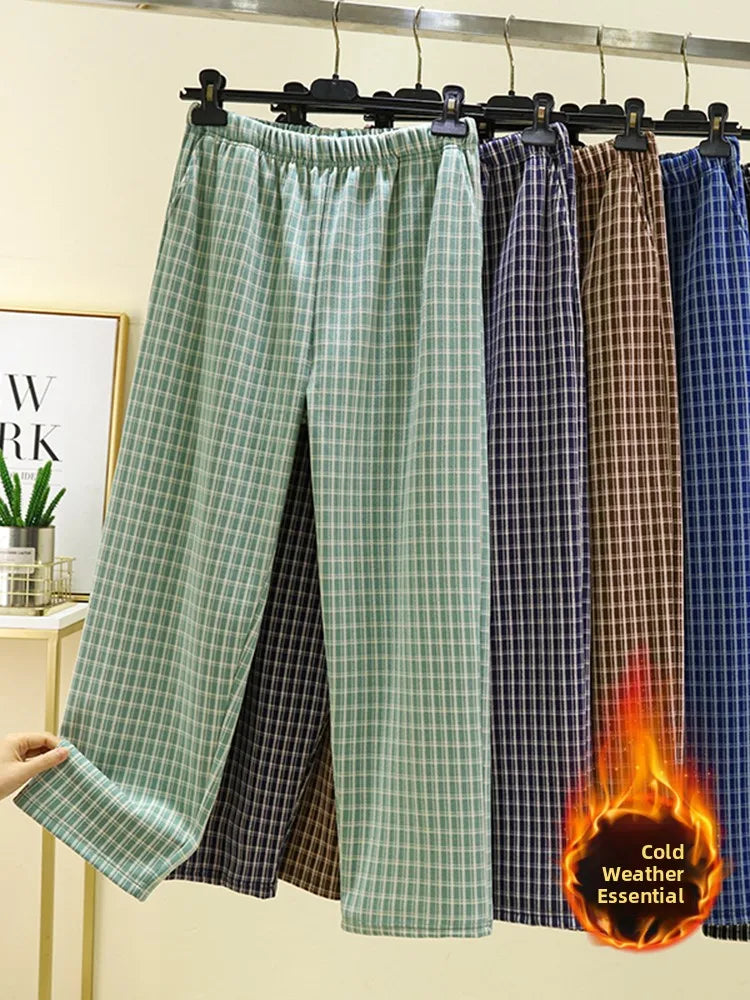 Men's Casual Dervo Home Pants Autumn Winter Plaid Spwear Large Size Comfortable All-Match Long Trousers for Daily Wear
