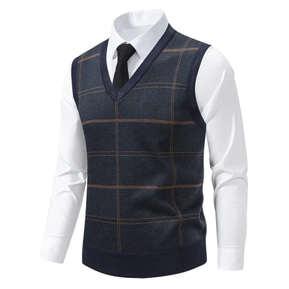 Men's V-neck Knitted Sweater Warm Autumn Winter Diamond Grid Twisted Flower Casual Fashion Versatile Knit Top