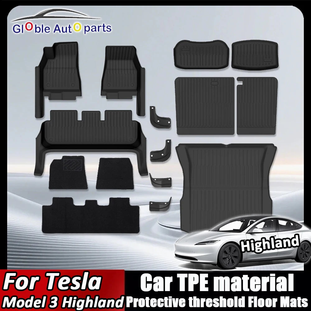 For New Tesla Model 3 Highland Car Floor Mats All-inclusive Threshold Style Foot Pads TPE Cargo Liner Seat Backrest Protective