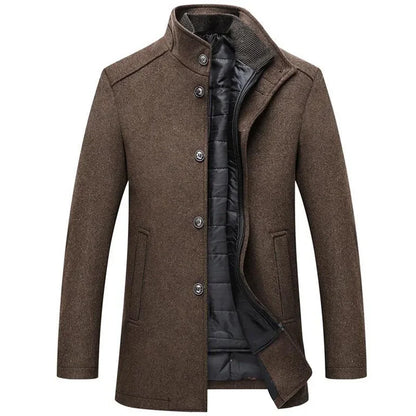 2026 Men Winter Windbreaker Long Thick Wool Jackets Abrigo Hombre Man Stand Collar Single Breasted with Vest Woolen Coats