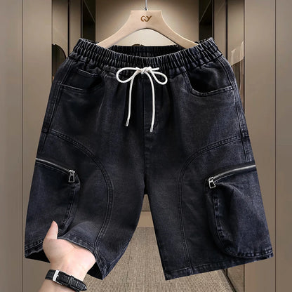 Men's Cargo Shorts New Summer Fashion Thin Cotton Blend Casual Denim 5-Point Pants Street Trendy Daily Comfortable Jean Shorts