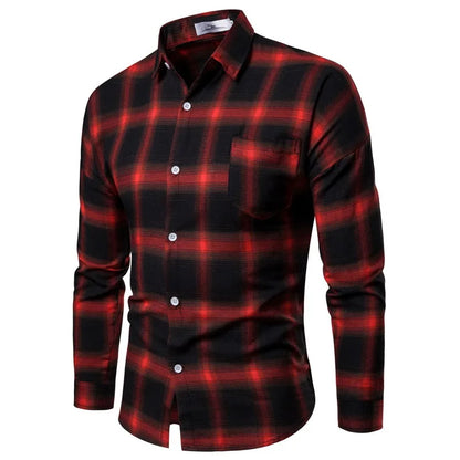1pcs Spring Autumn Men Long Sleeve Grid Shirt Man Thin Shirt Male Fashion Classic Basic Casual Shirt Coat Men's Slim Tops M-3XL