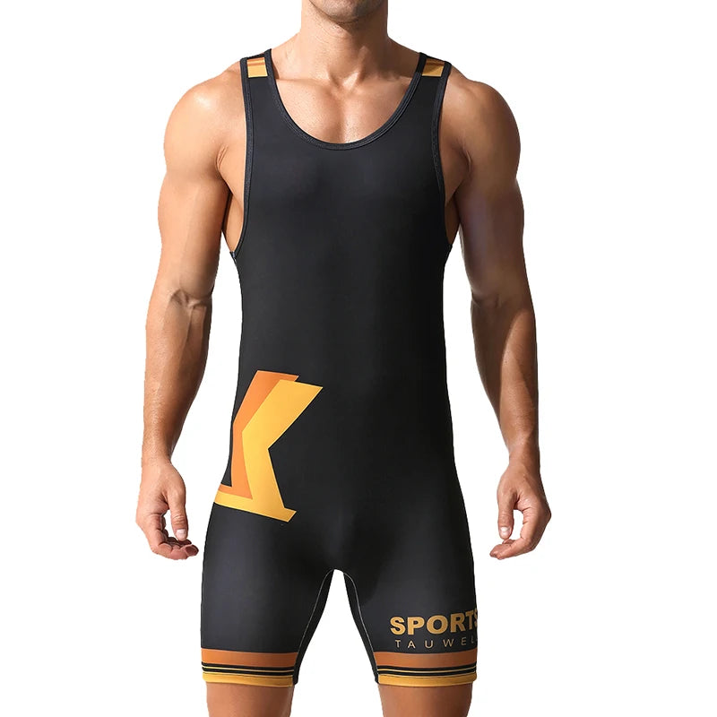 Men's one-piece shapewear, high elasticity tight fitting fitness, sports, casual wrestling, vest, swimsuit
