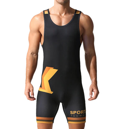 Men's one-piece shapewear, high elasticity tight fitting fitness, sports, casual wrestling, vest, swimsuit