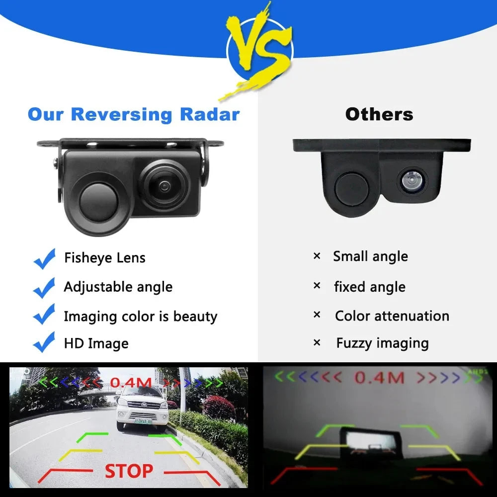 Parking Assistant System Waterproof 170°Radar Detector Sensor2in1 Sound Alarm Car Reverse Backup Rear View Camera Night Vision