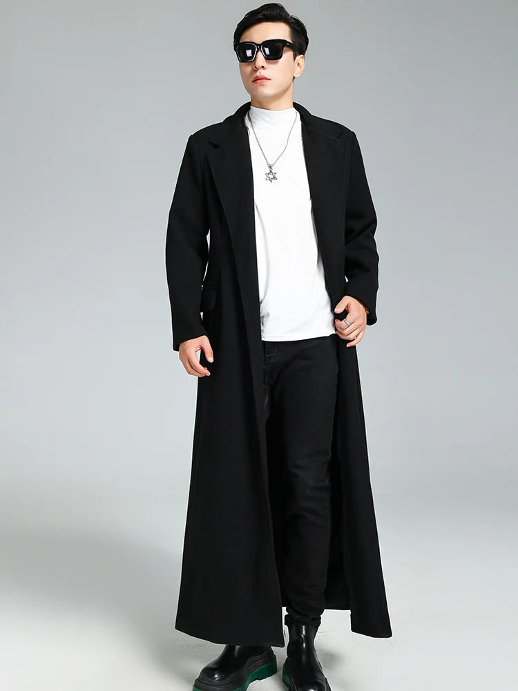 Nerazzurri Autumn Winter Extra Long Soft Black Warm Woolen Coat for Men Loose Casual Korean Fashion 2023 Wool & Blends Overcoat