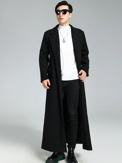 Nerazzurri Autumn Winter Extra Long Soft Black Warm Woolen Coat for Men Loose Casual Korean Fashion 2023 Wool & Blends Overcoat