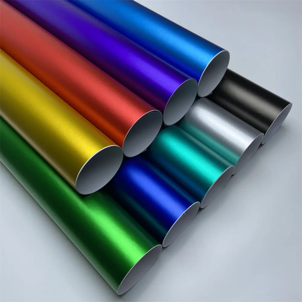 Multiple Colors Ice Metallic Matte Chrome Vinyl Car Wrap Film with Air Release Satin Car Stickers Foil