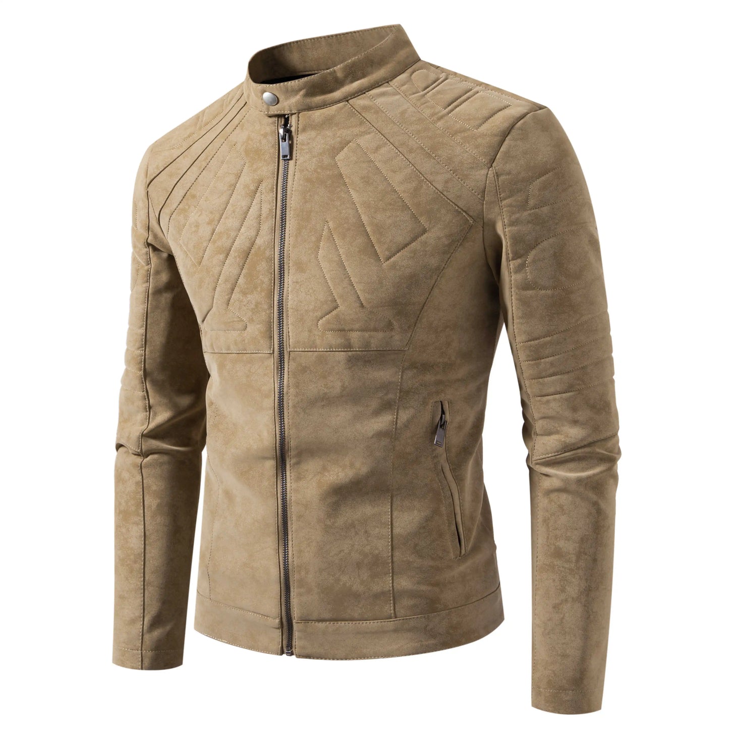 Men's Faux Leather Moto Jacket Stand Collar Metal Zipper Outdoor Casual Stylish Durable Coat
