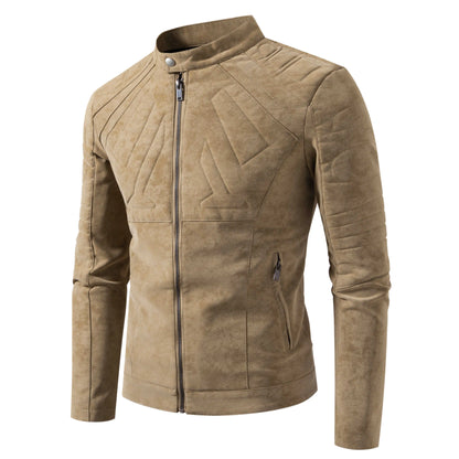 Men's Faux Leather Moto Jacket Stand Collar Metal Zipper Outdoor Casual Stylish Durable Coat