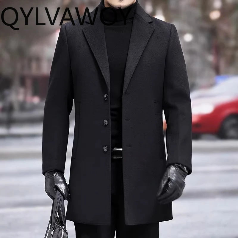 QYLVAWOY Man Jacket Double-faced Woolen New Autumn Winter Jackets Mid-Length Trench Coat Slim-fit Clothes for Man High Quality