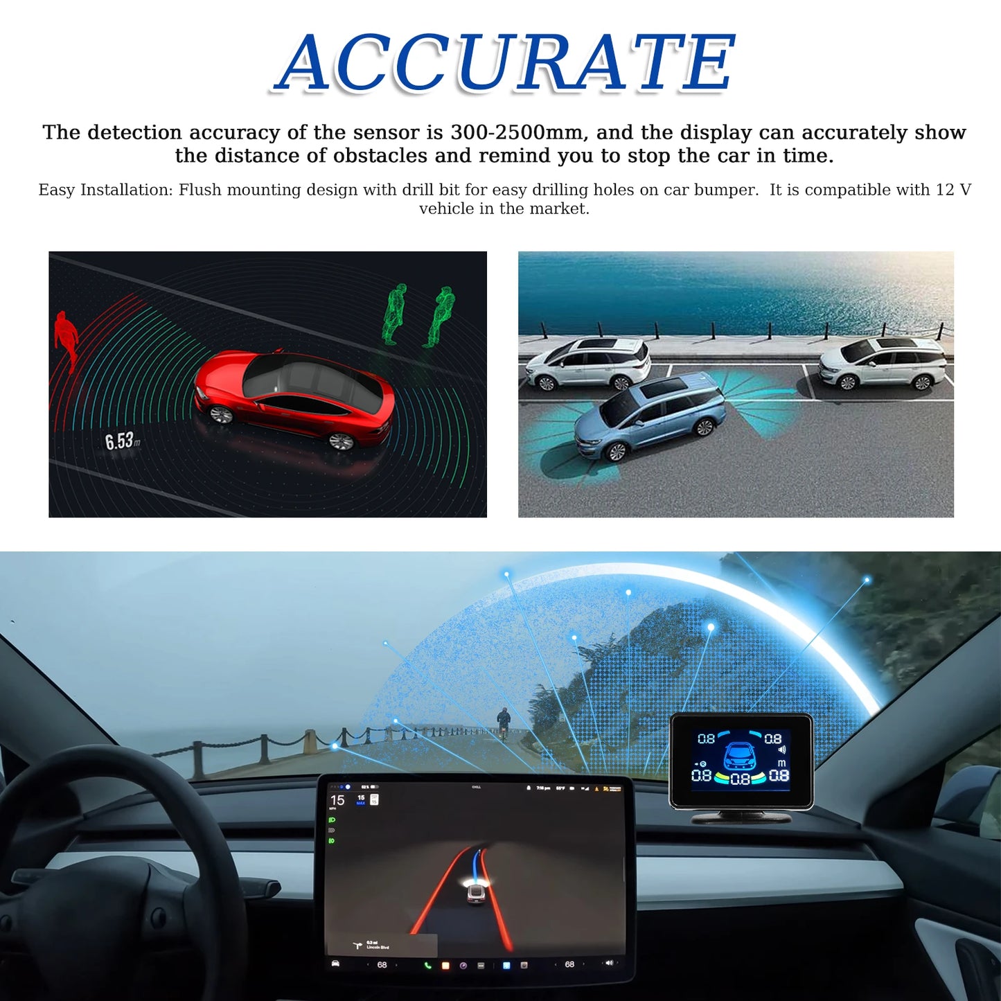 Car Parking Sensor Reversing Radars System Front & Rear Support Sound Warning/Buzzer with 8 Parking Sensors Distance Detection