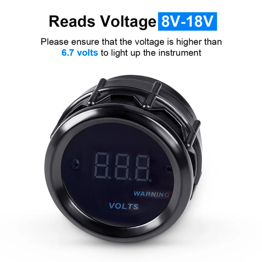 2" 52mm Car Voltmeter Gauge Kit 8-16V Blue Digital LED Volt Gauge Voltage Meter With Red Warning Light For Car Truck Vehicle