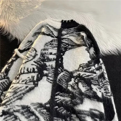 Man Clothes Black Y2k Vintage Tie Dye Knitted Sweaters for Men Cardigan V Neck Aesthetic with Pockets Maletry A Winter 2025 Fun