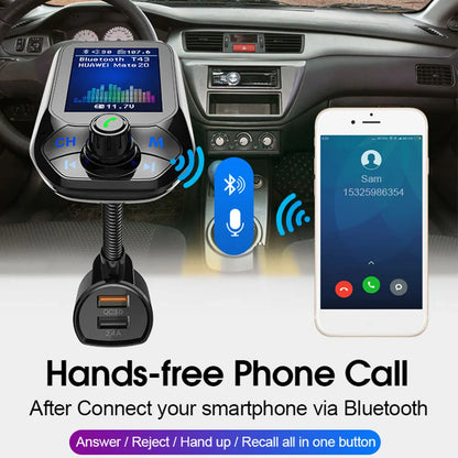 Bluetooth FM Transmitter Handsfree 1.8'' TFT Display Car radio MP3 Music USB SD EQ Player Built-in Mic Quick Charge 3.0 Adapter