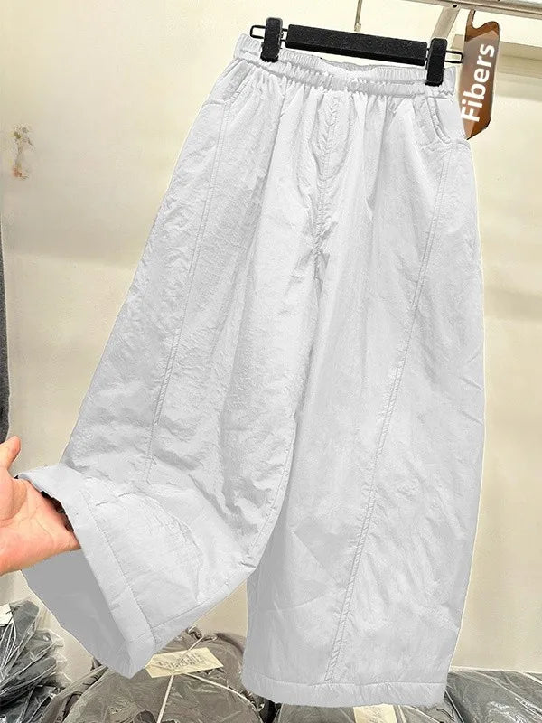 Winter New plus Size Cotton Wide Leg Pants Elastic Waistband Casual Loose Slimming Versatile High Waist Cotton Trousers