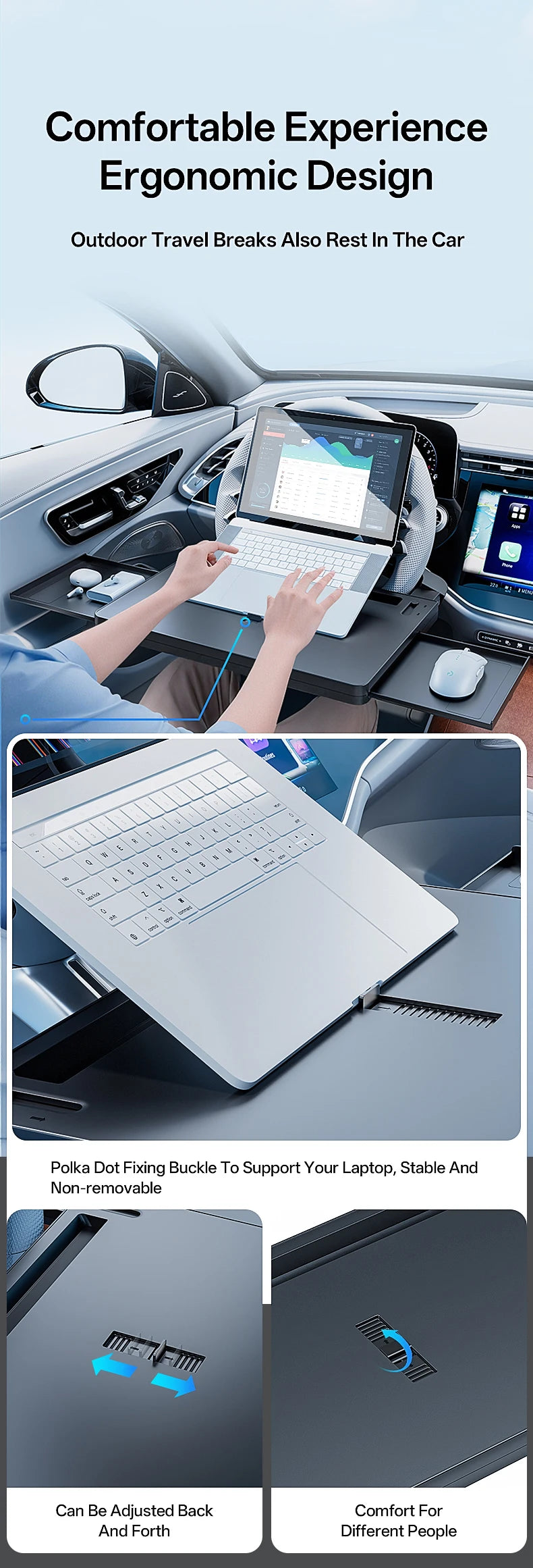 Multifunctional Car Steering Wheel Desk Portable Laptop Desk Foldable Car Storage Stand Work and Dining Table Travel Office