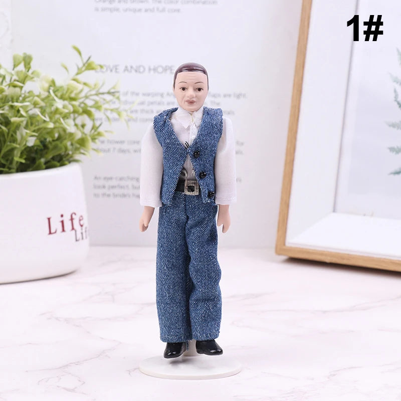 1/12 Dollhouse Miniature Porcelain Doll People Model Beautiful Youth Boy Girl Decor Doll House Toy
