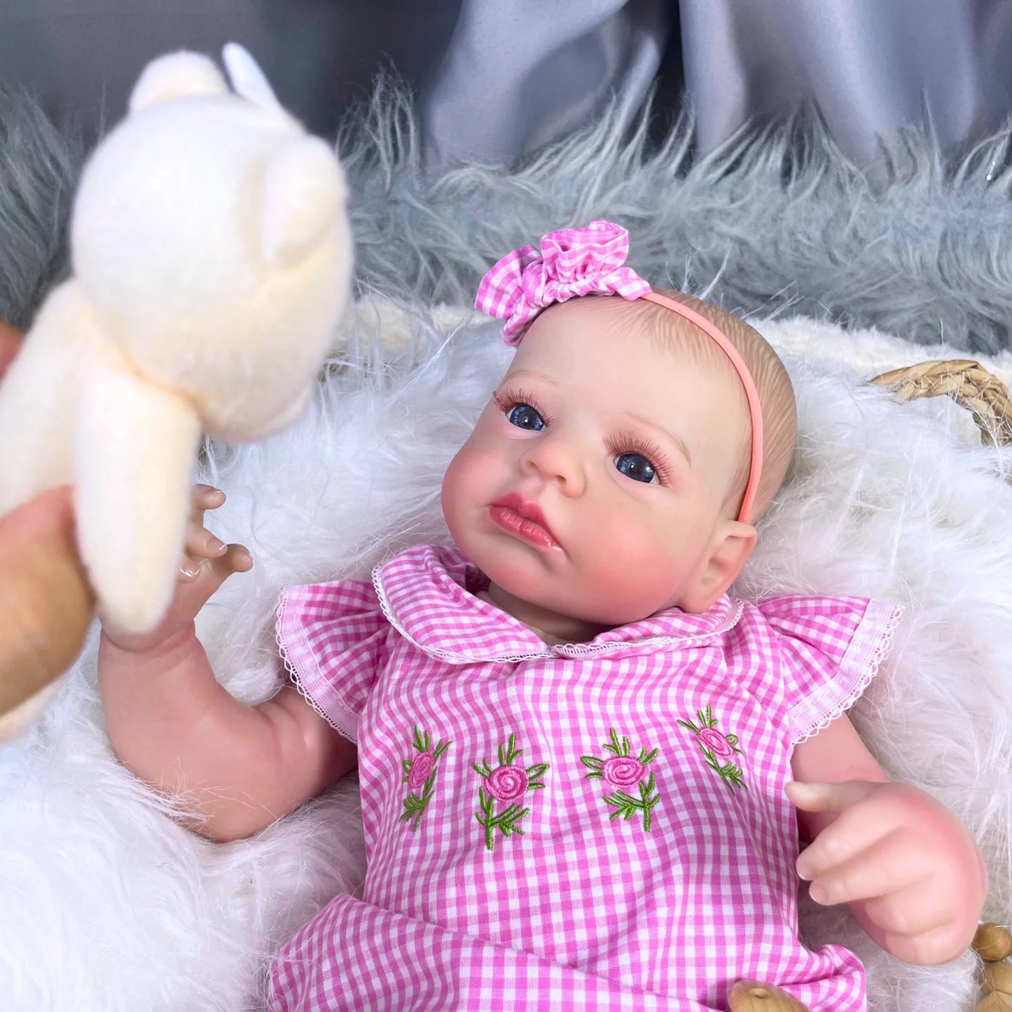 MRB 20Inch  Reborn Baby Doll LouLou Awake Princess Girl Open Blue Eyes 3D Skin Visible Veins Collectible Doll Toy Christmas Gift