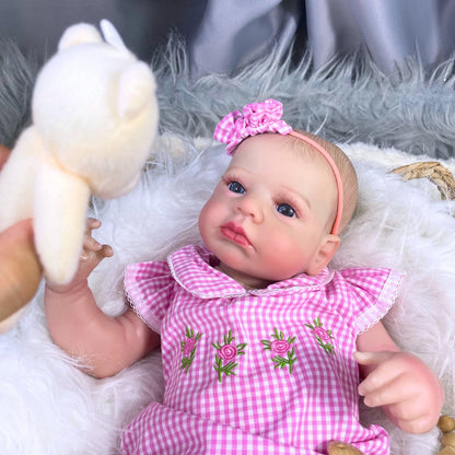 MRB 20Inch  Reborn Baby Doll LouLou Awake Princess Girl Open Blue Eyes 3D Skin Visible Veins Collectible Doll Toy Christmas Gift
