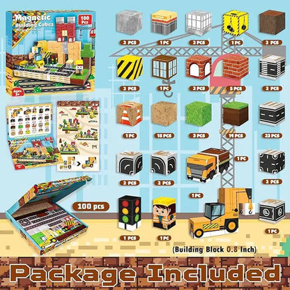 Magnetic Building Blocks Mine World Magnet Cube for Stacking Construction Set Educate Sensory Toys Kids Boys Girls Ages 3+ DIY