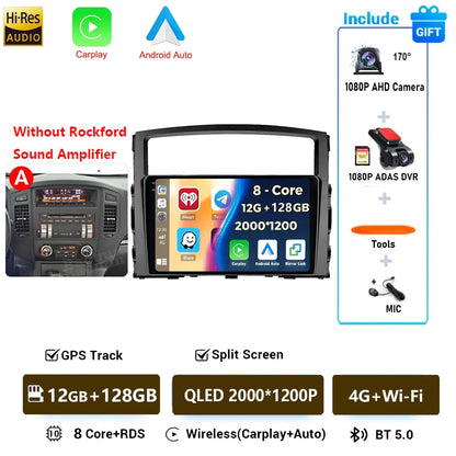Android 16 QLED Car Radio For Mitsubishi Pajero 4 V80 V90 2006-2024 Autoradio Multimedia Player GPS For Carplay Android Auto bt