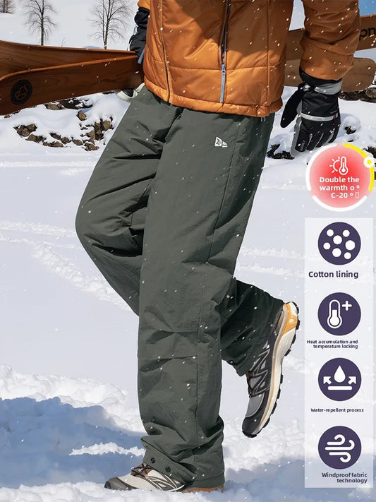 Outdoor Snowproof Men's Thermal Cotton Pants Winter Outdoor Skiing Trousers Windproof Breathable Straight Leg Casual Pants