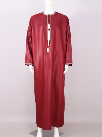 Large Loose Muslim Men's Round Neck Embroidered Robe Comfortable And Breathable Solid Color Long Style
