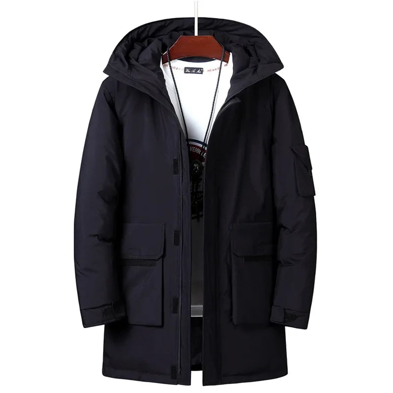 Down Jackets Men Winter Fashion Thick Warm Long Parkas Casual Fur Collar White Duck Down Coats Windproof Hooded Jackets Overcoat