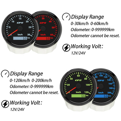 ELING Car Motorcycle Trucks Boats 85mm GPS Speedometer 30K 0-120KM/H 0-80M 200M Speed Gauge with 7 Colors Backlight 12V 24V