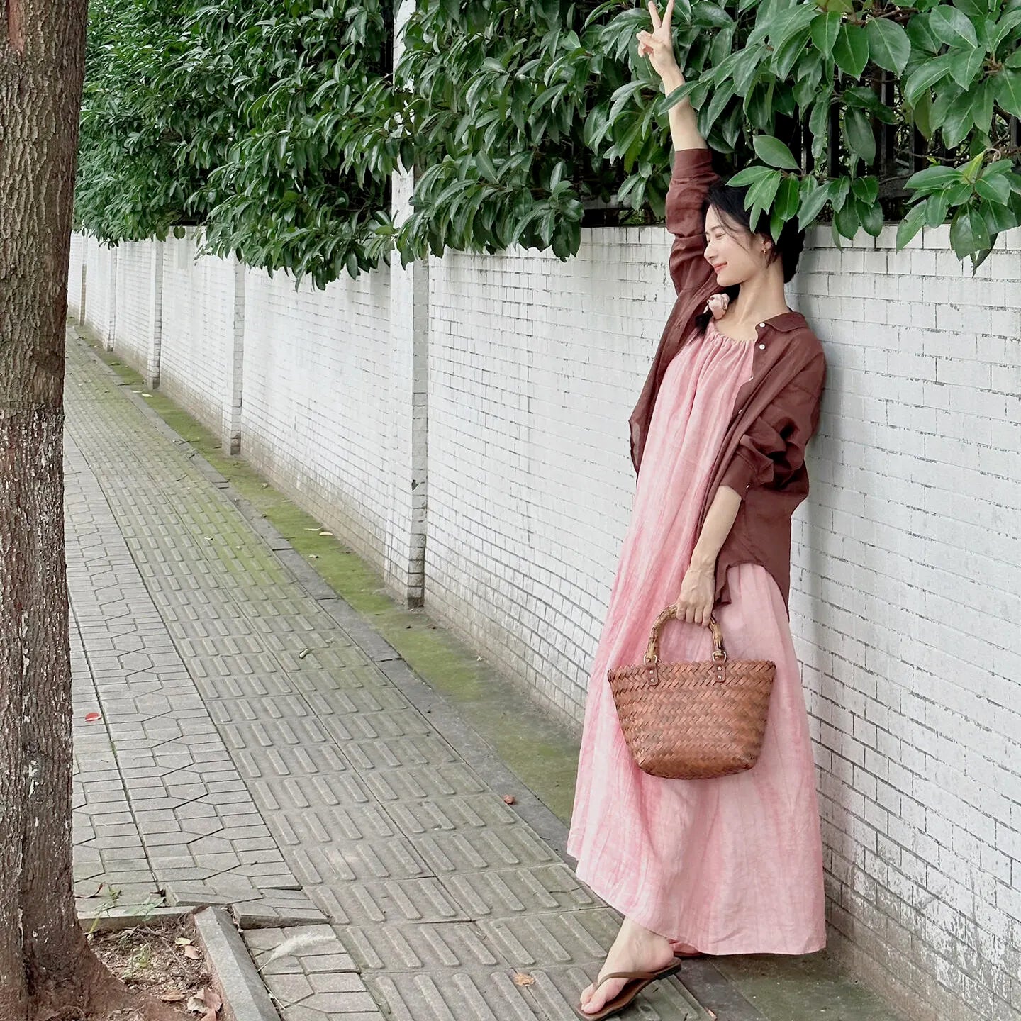 Summer Pink Strapless Maxi Dress Women's Loose plus Size Casual Slimming Skirt Sleeveless Long Dress Holiday Style