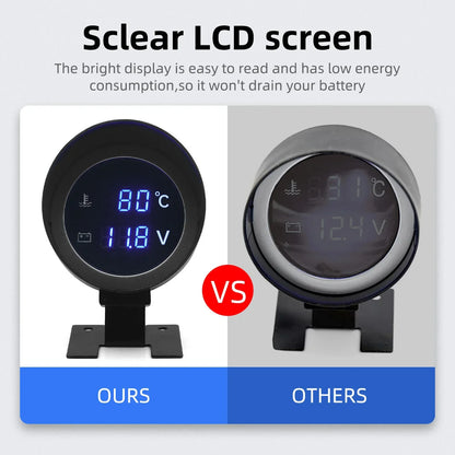 2 IN 1 Water Temperature Gauge Digital Led Voltmeter Water Temp Joint Pipe Sensor Car Truck Motorcycle Car Temperature Sensor